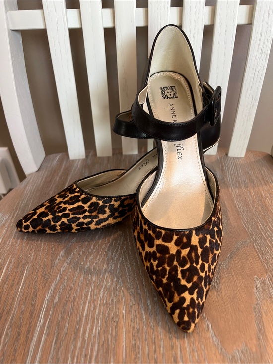 Anne Klein Shoes - Anne Klein Leopard Pointed Toe Ankle Strap Heels - Black & Leopard